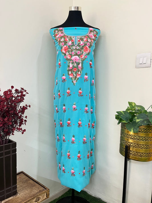 Sky Blue Georgette Kashmiri Kurta Material