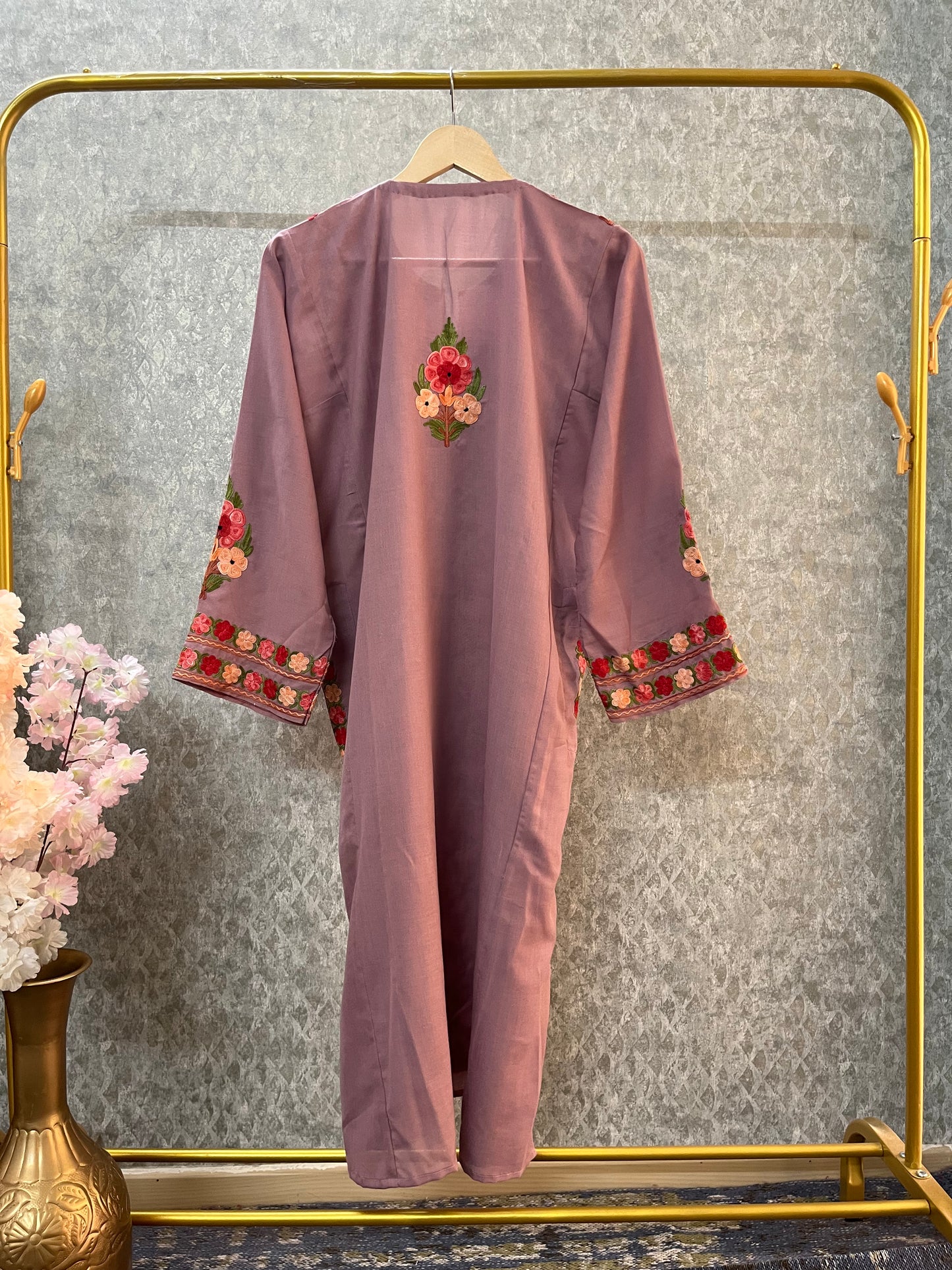 Rose Pink Cotton Aari Work Pheran