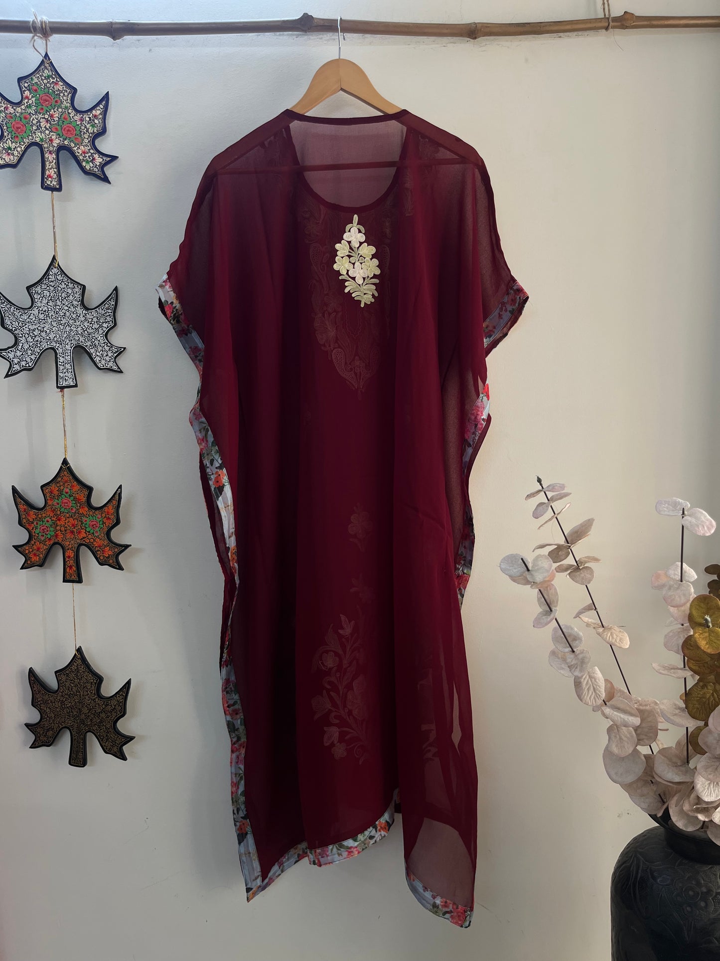 Maroon Aari embroidered Kaftan