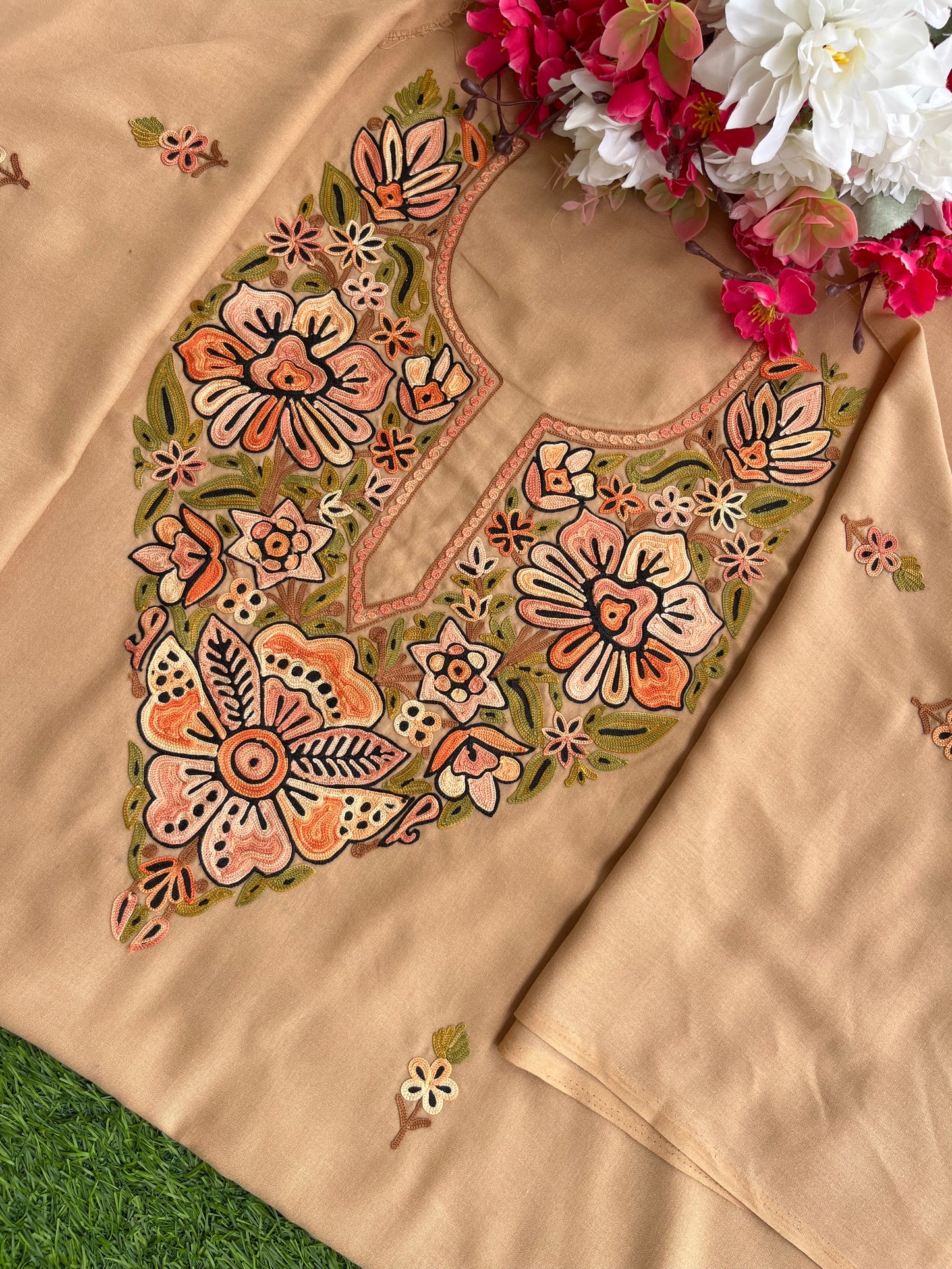 Beige Cotton Unstitched Cord Set