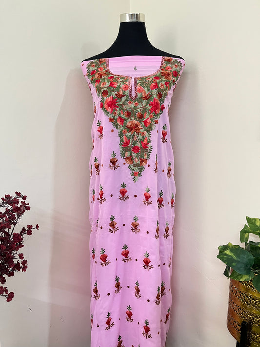 Candy Pink Georgette Kashmiri Kurta Material