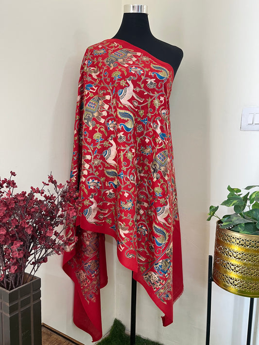 Red Haathi Baag Kashmiri Stole
