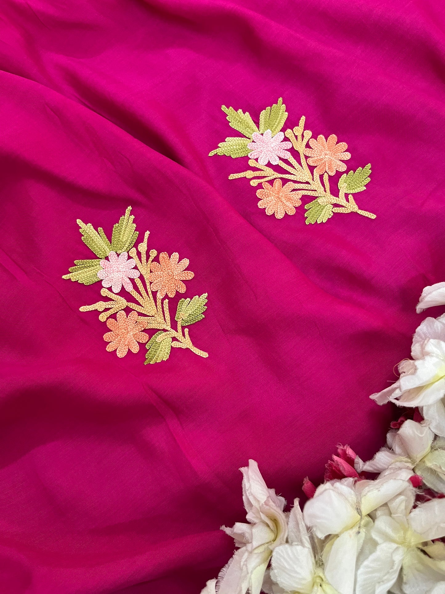 Hot Pink Muslin Cotton Jaal Sleeves Kashmiri 3pc Suit