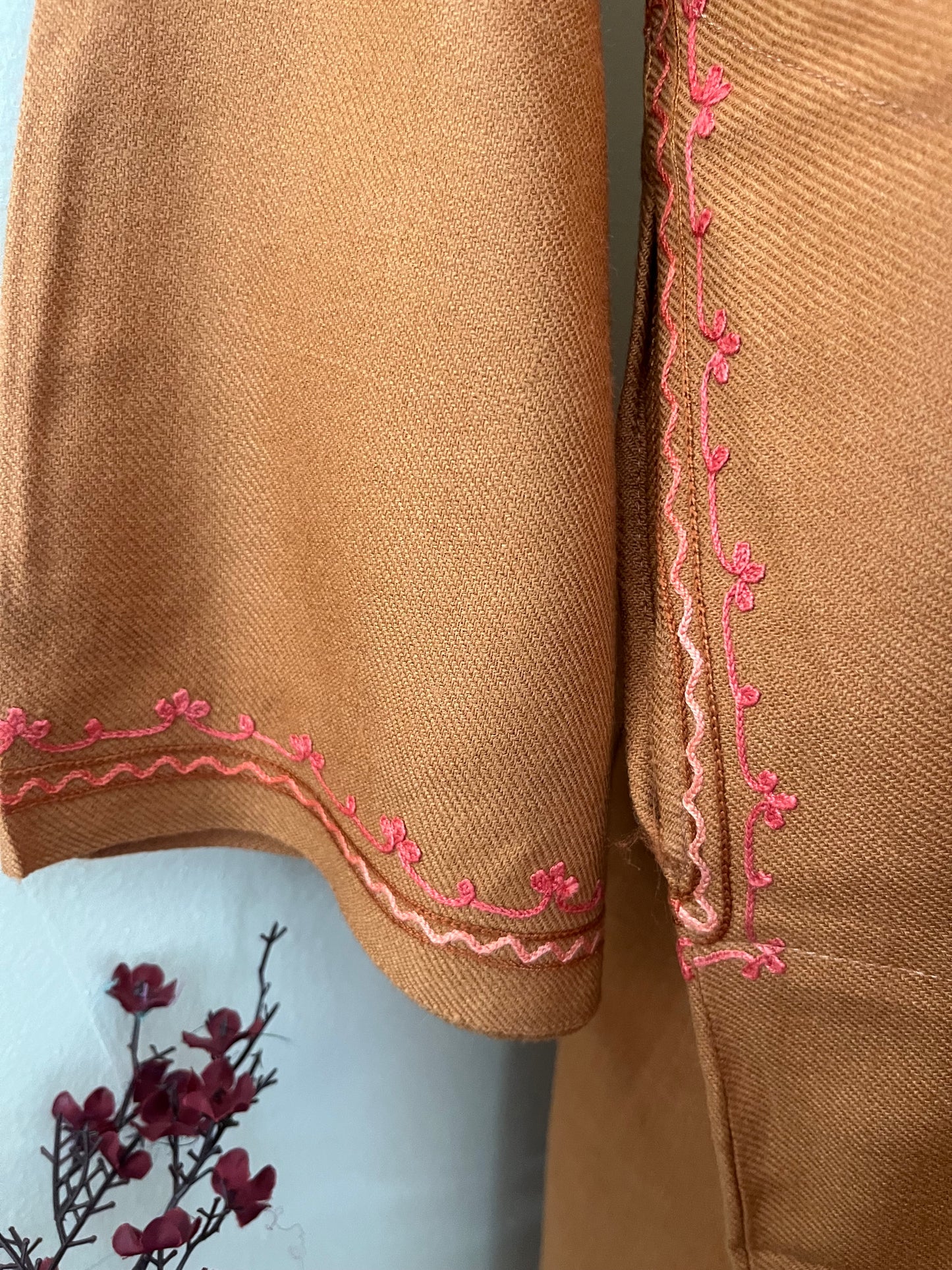 Brown Aari Embroidered Wool Pheran