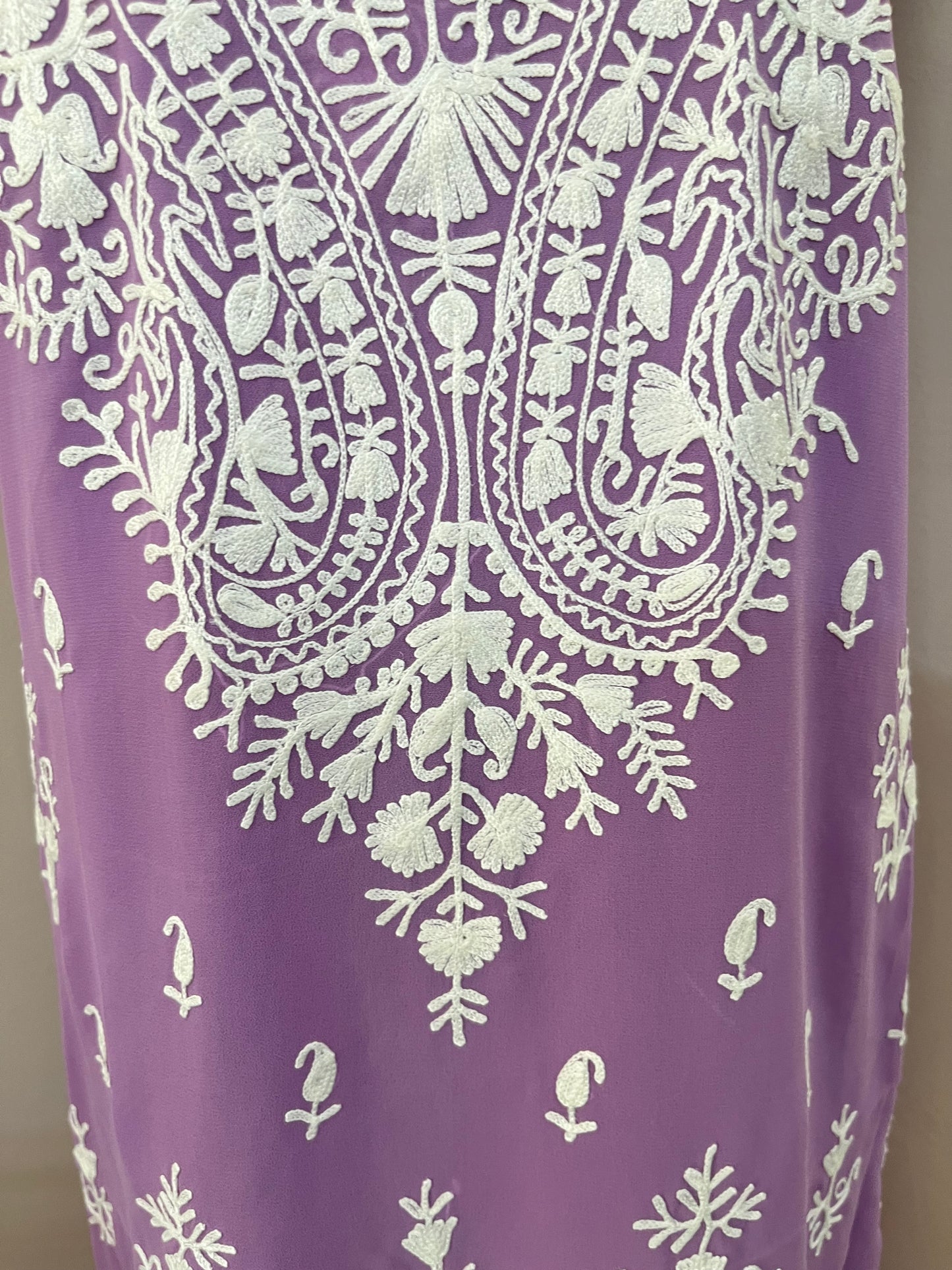 Lavender Georgette Kashmiri Unstitched Kurta Material