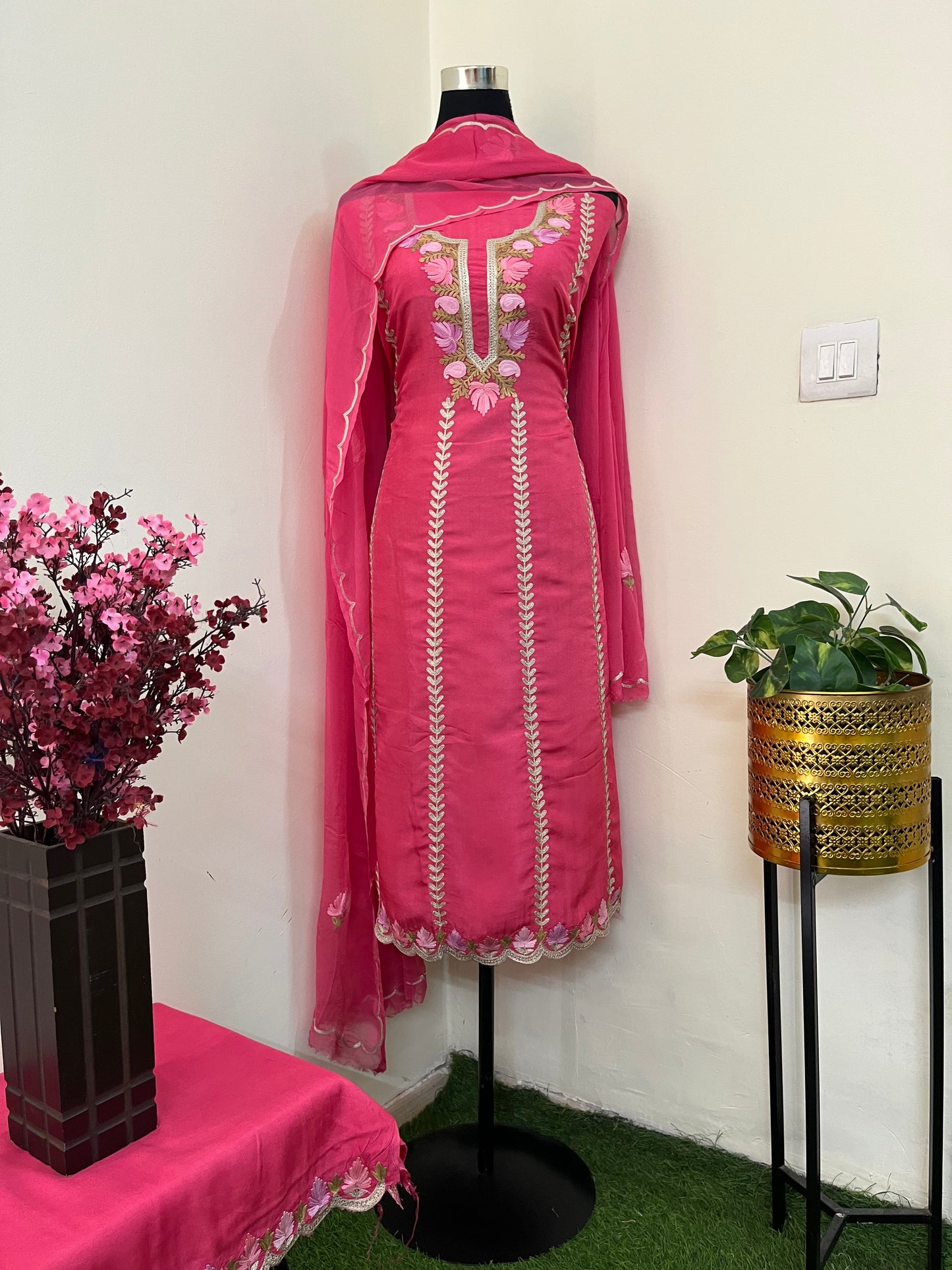 Sanam’ Soft Pink Silk Aari Embroidered Suit material