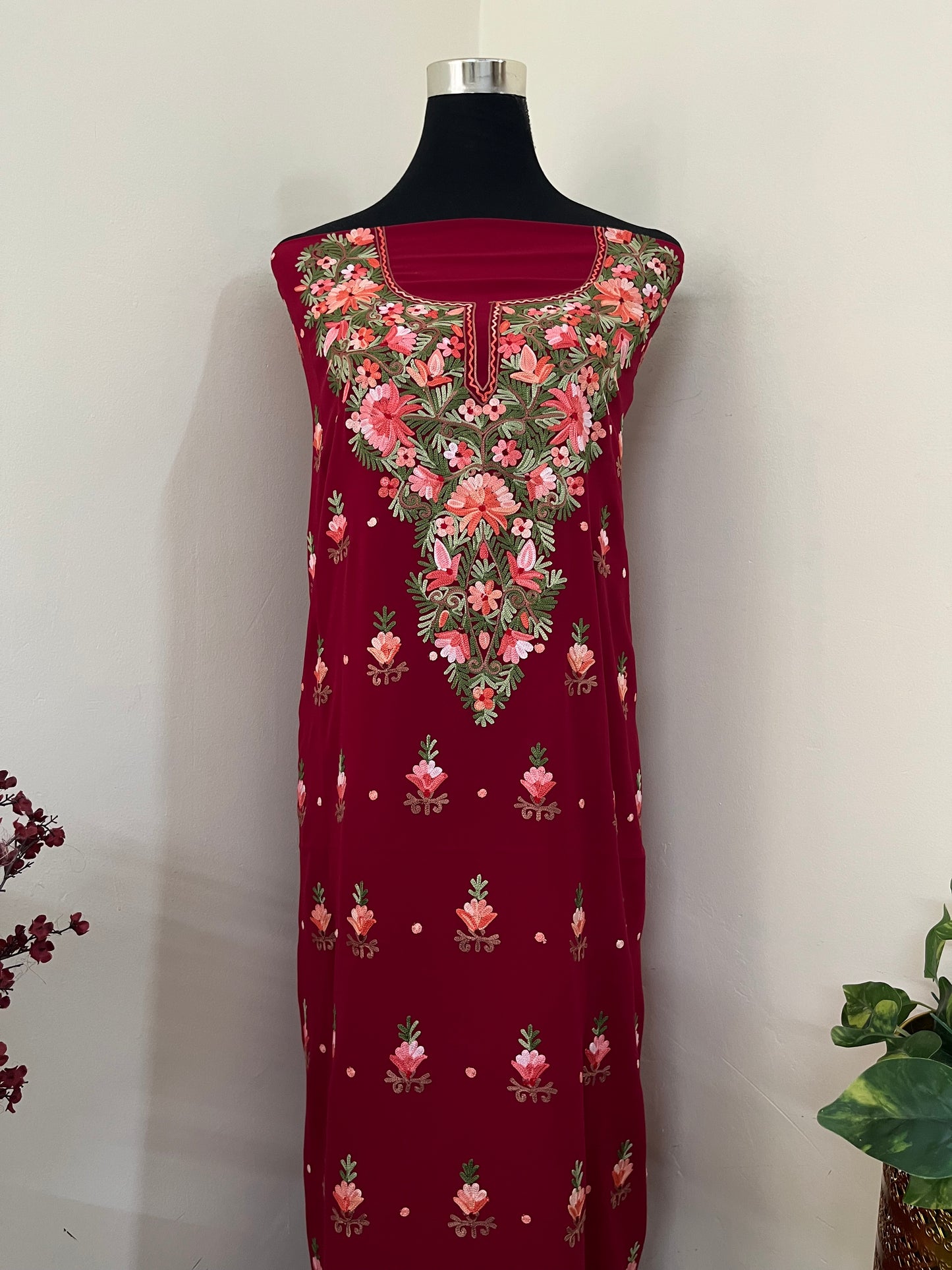 Maroon Georgette Kashmiri Kurta Material