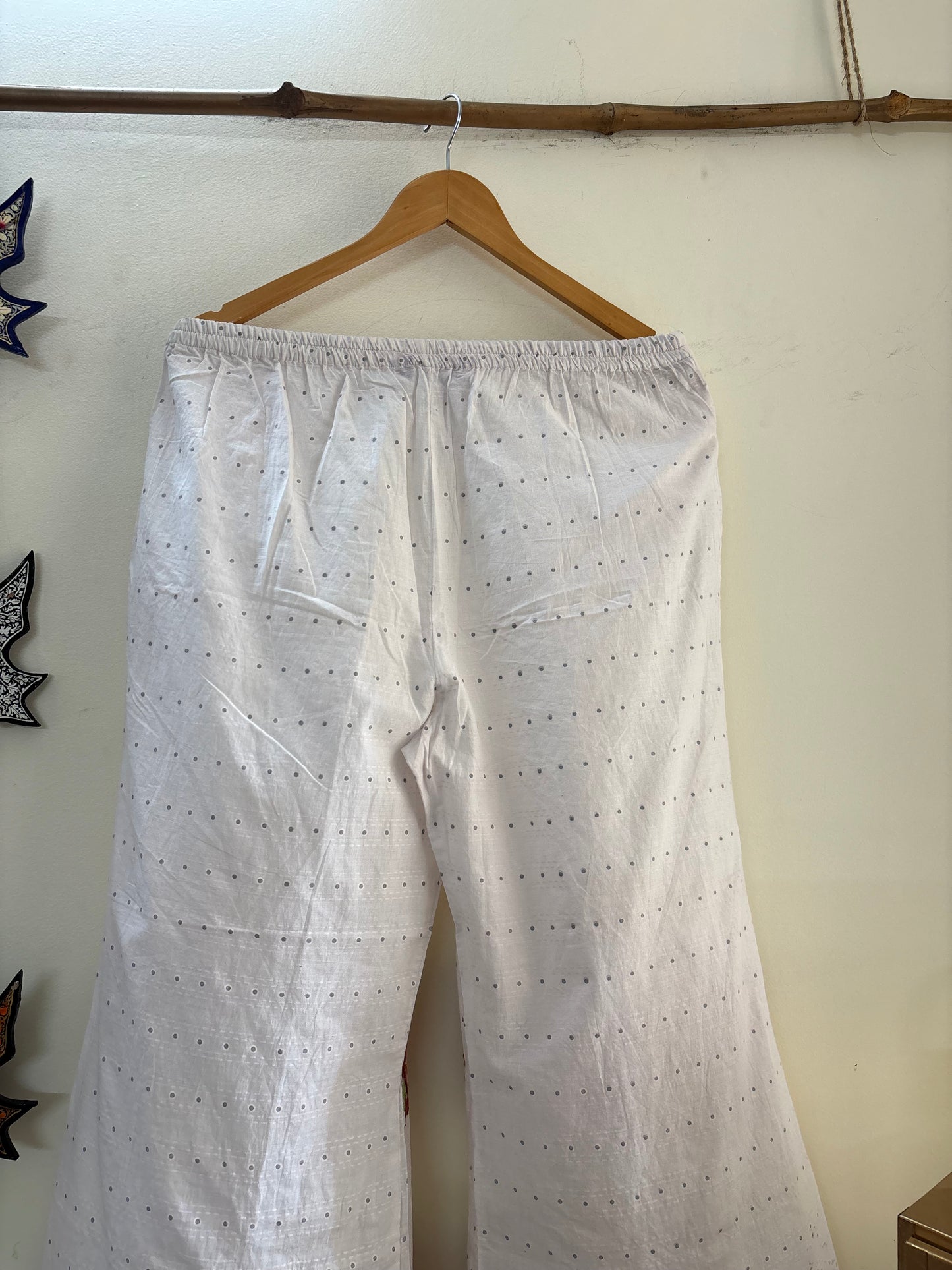 Women Off White Aari Embroidered Palazzos