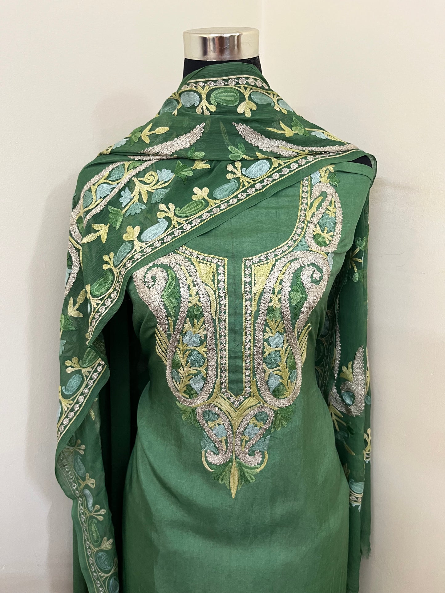 Pastel Green Opada Silk Kashmiri Suits