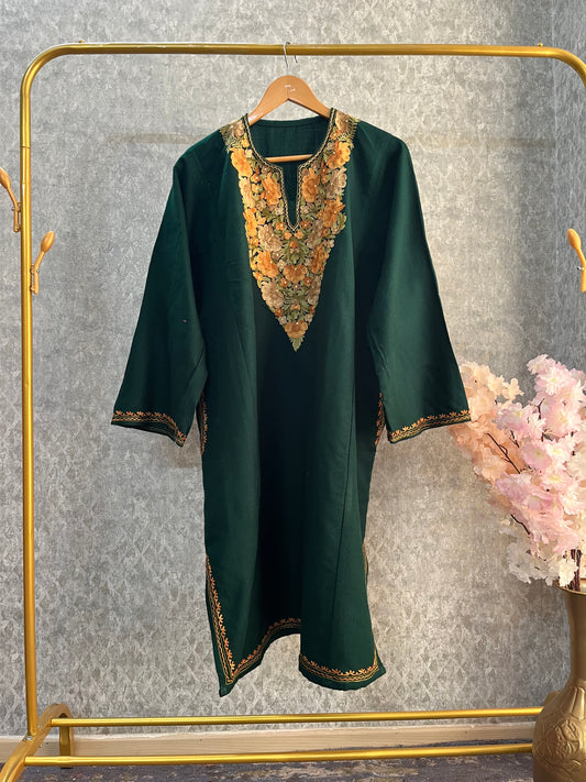 Green Aari Embroidered Wool Pheran