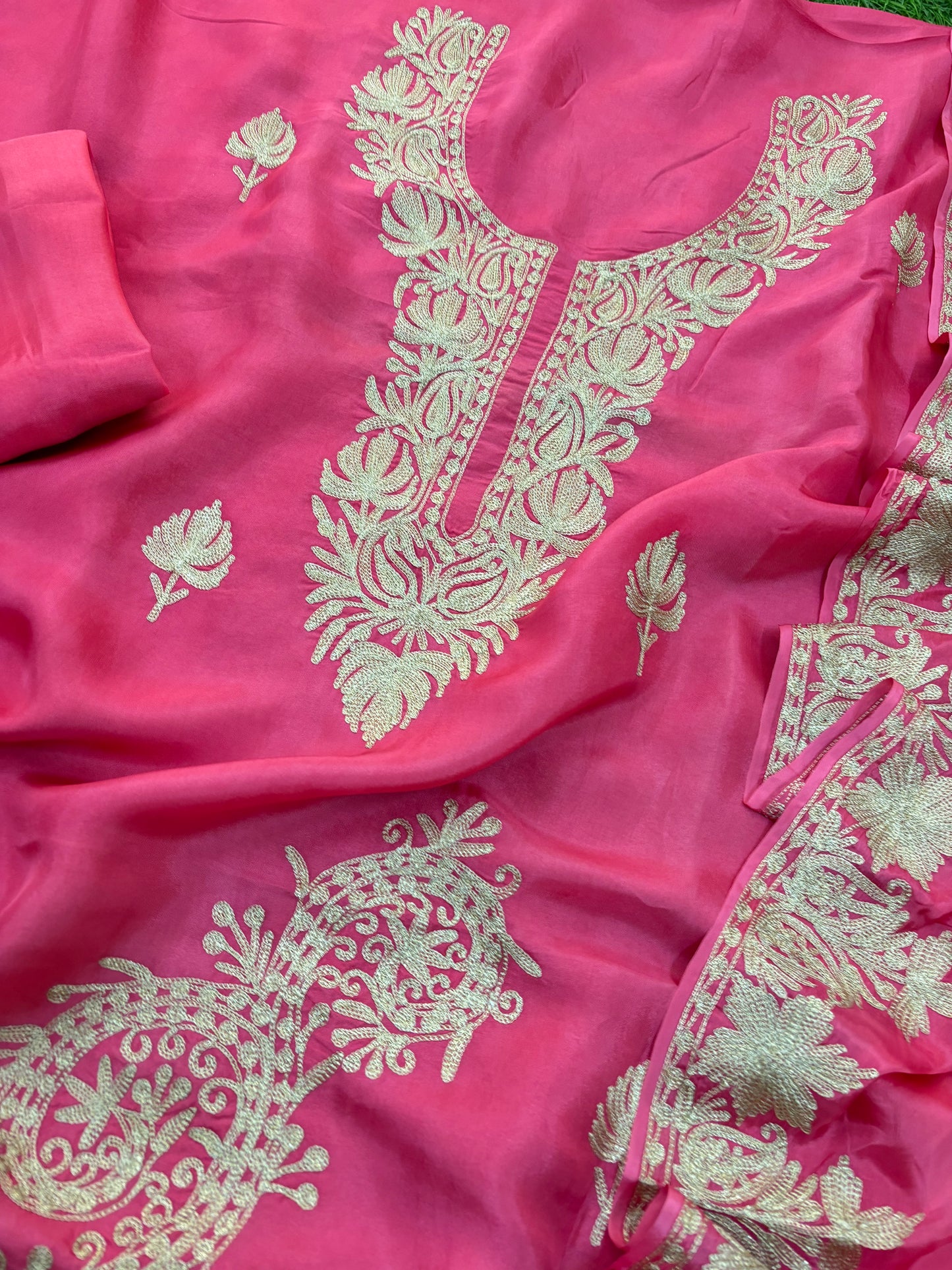 Pink Silk Tilla Embroidered Suit material