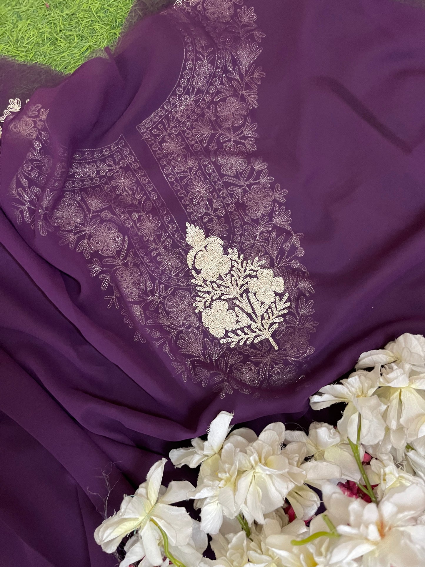 Wine Georgette 3pc Kashmiri Tilla Suit