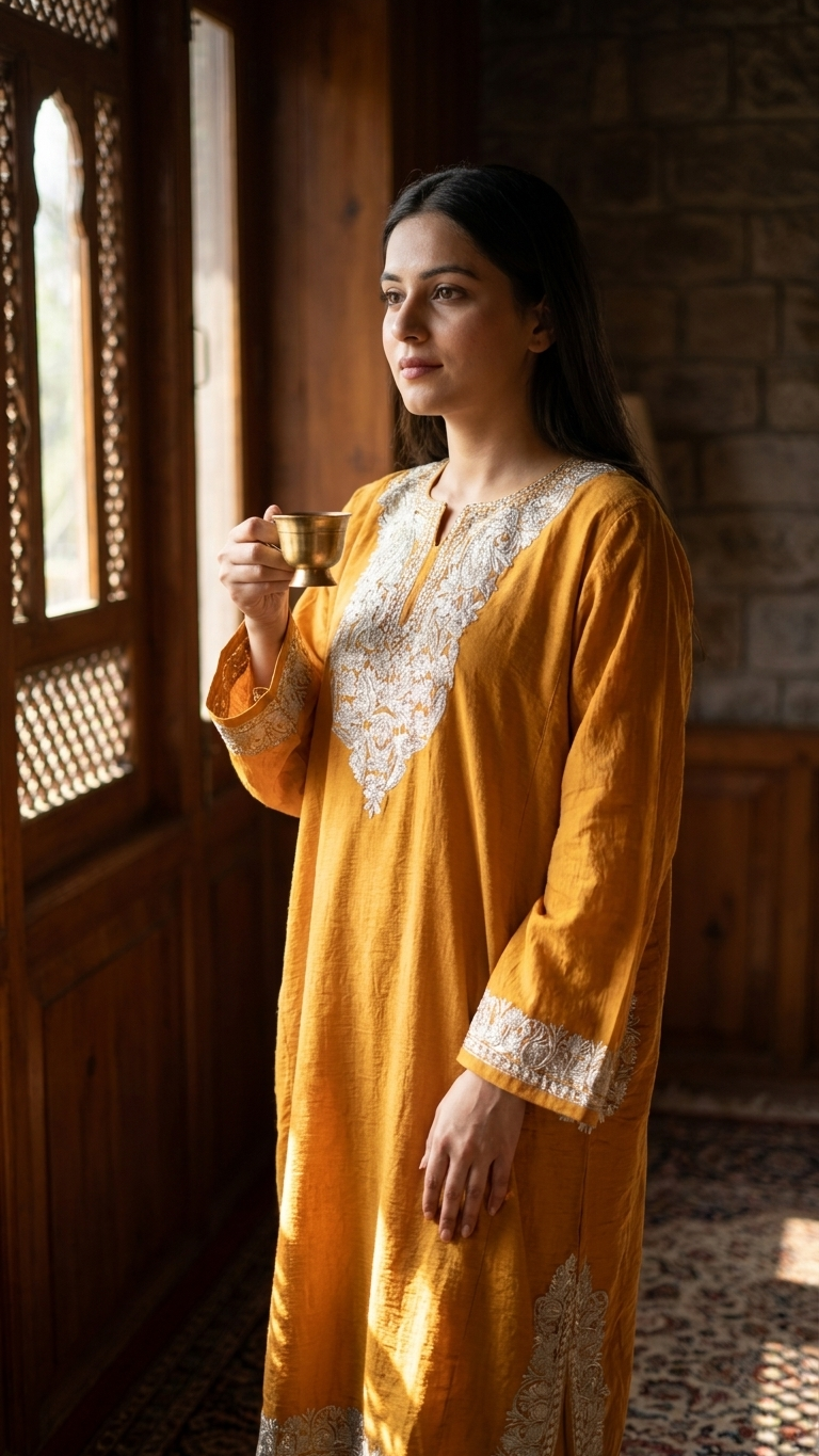 Orange Cotton Kashmiri Pheran Set (48)