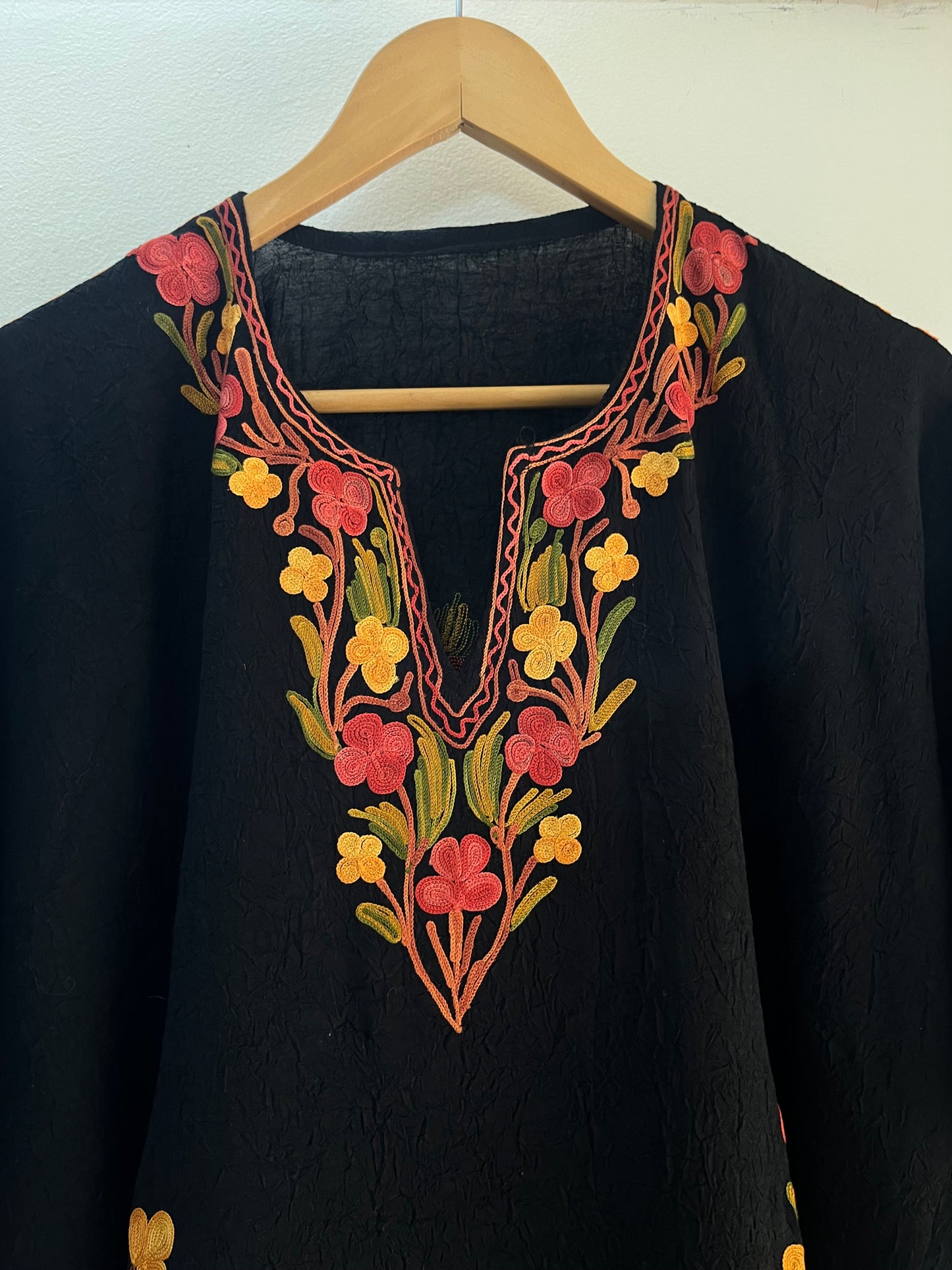 Long Crush Cotton Black Aari embroidered Kaftan