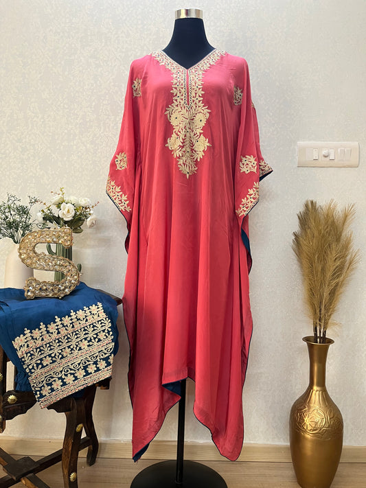 Pink Crape Kashmiri Kaftan Set size (44)