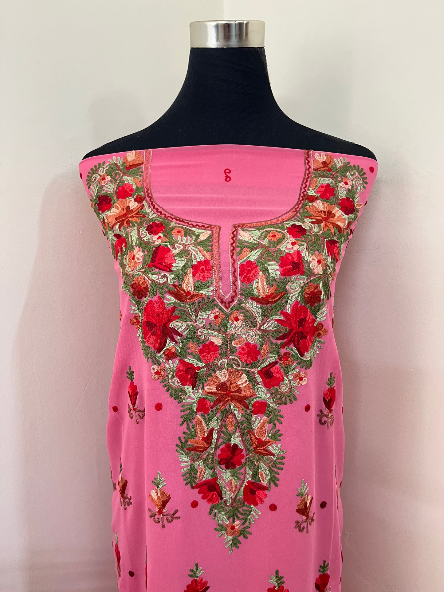 Pink Georgette Kashmiri Kurta Material