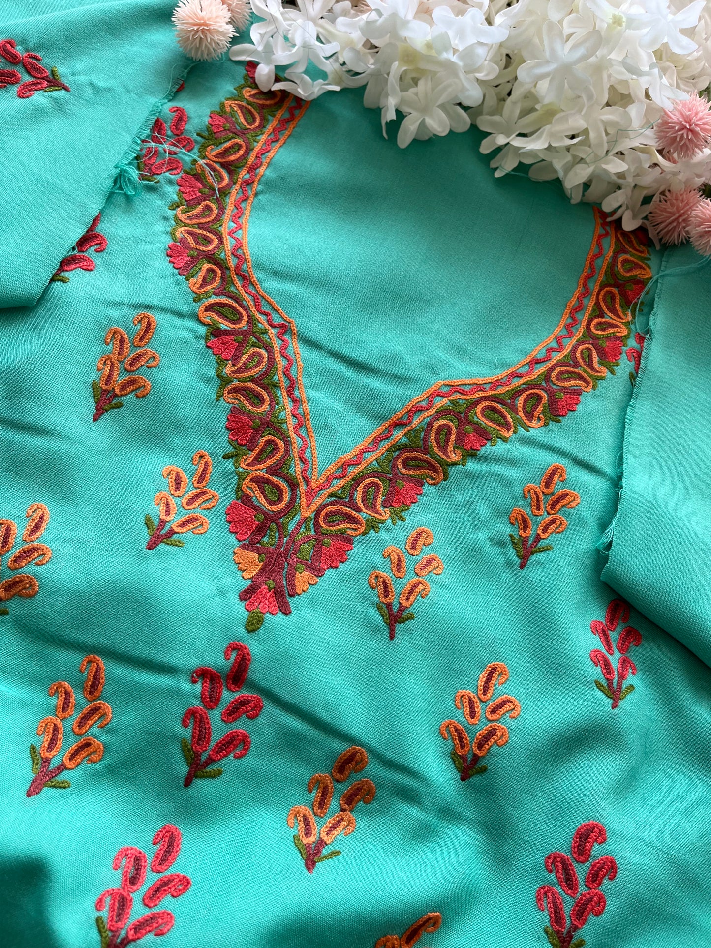 Cotton Pastel Green Two Piece Set (Hand Embroidered)