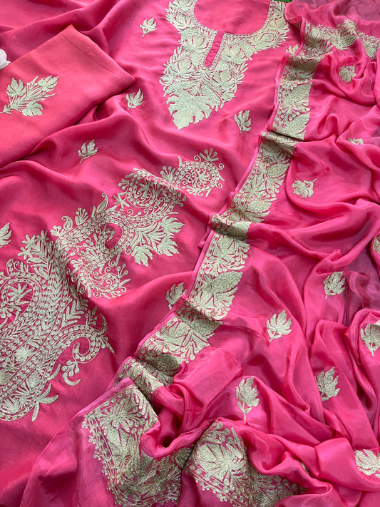 Pink Silk Tilla Embroidered Suit material