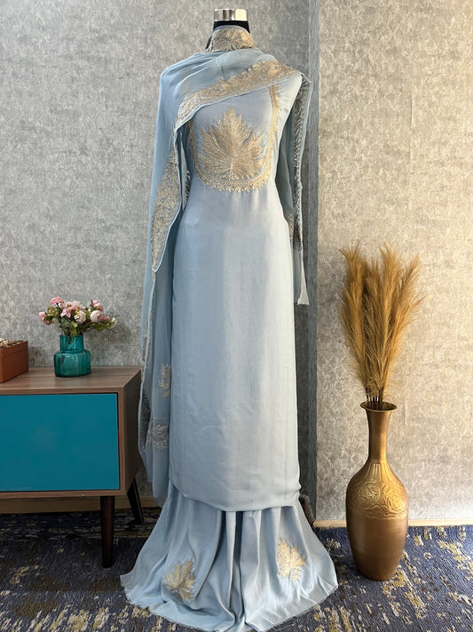 Ice Blue Sanam’ Tilla Kashmiri Silk Suit