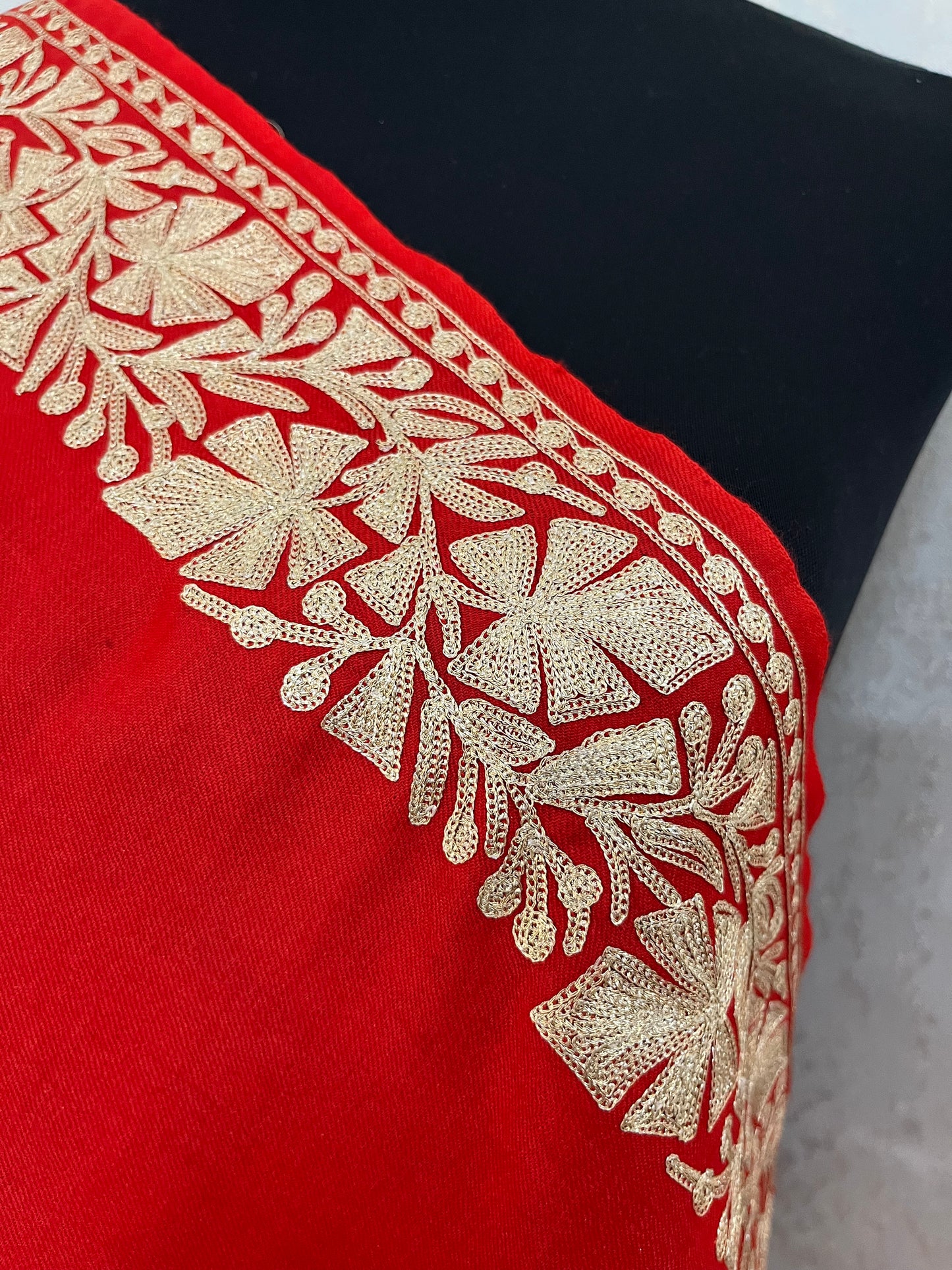 Red Semi Pashmina Tilla Embroidered stole