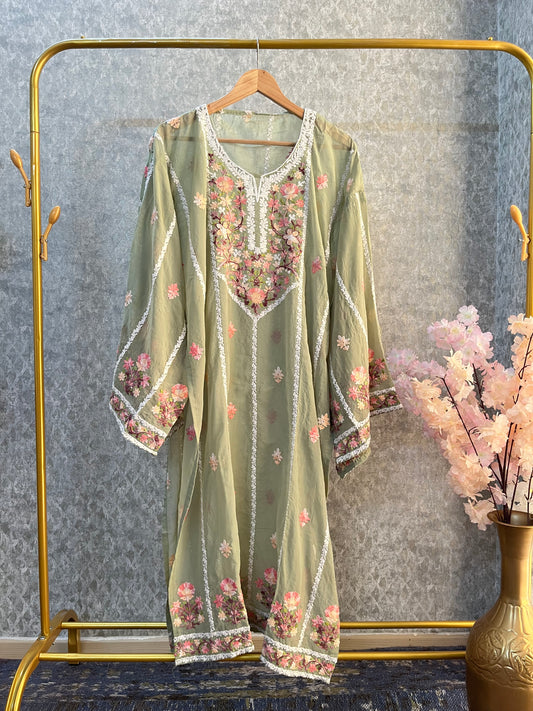 Pista green Georgette All over Work Unstitched Kurta