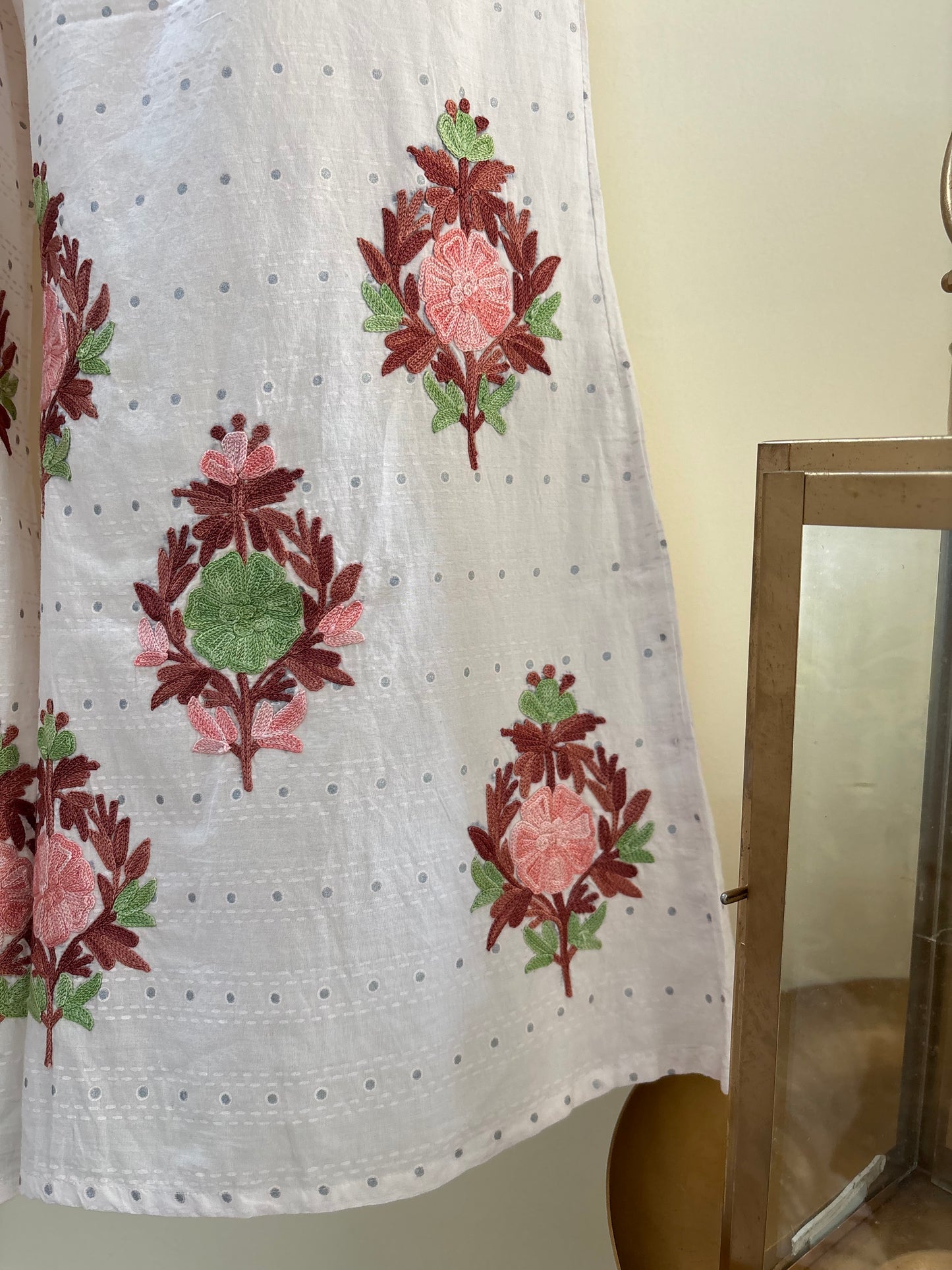 Women Off White Aari Embroidered Palazzos