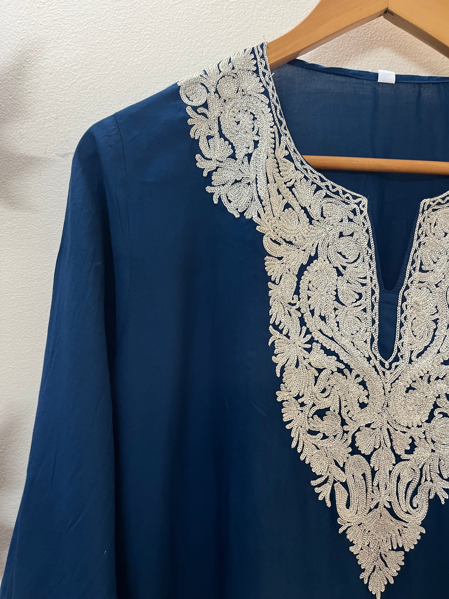Blue Cotton Tilla Embroidered Stitched Kurta
