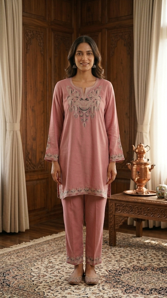 Pink Cotton Stitched Co-ord Set( 42)