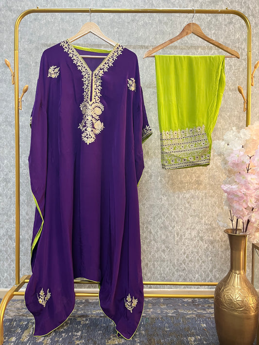 Wine Silk Kashmiri Kaftan Set size (44)