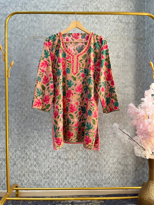 Pink Crape Jaal Work (Front & Back) Kurta