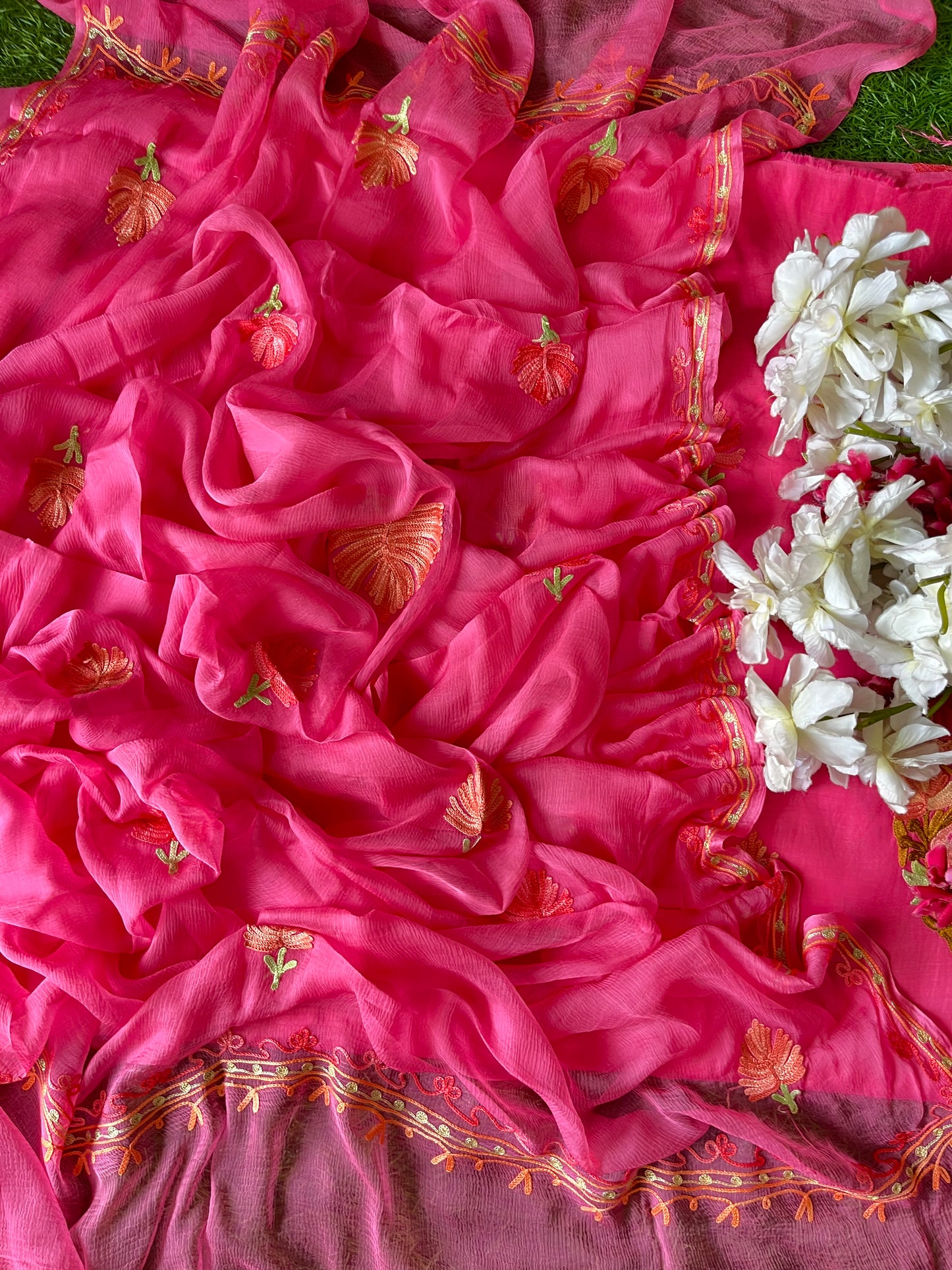 Pink Muslin Cotton Jaal Sleeves Kashmiri 3pc Suit