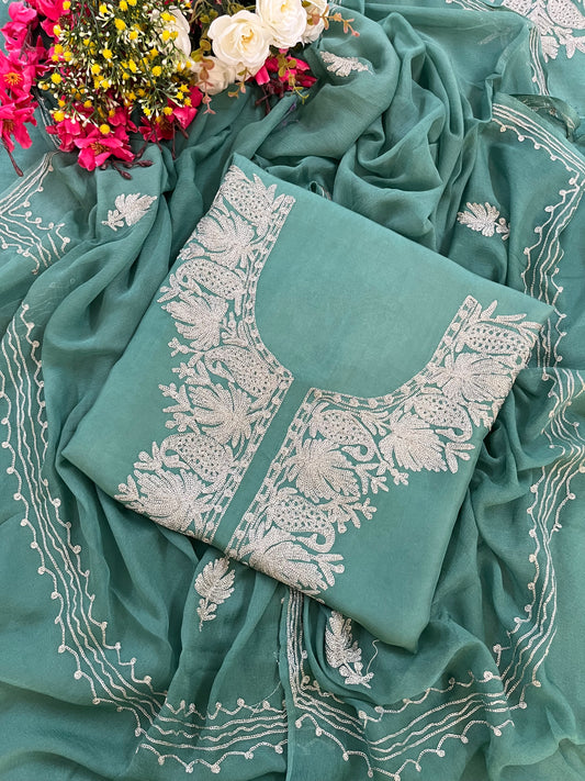 Pastel Green Silk Tilla Kashmiri Suit