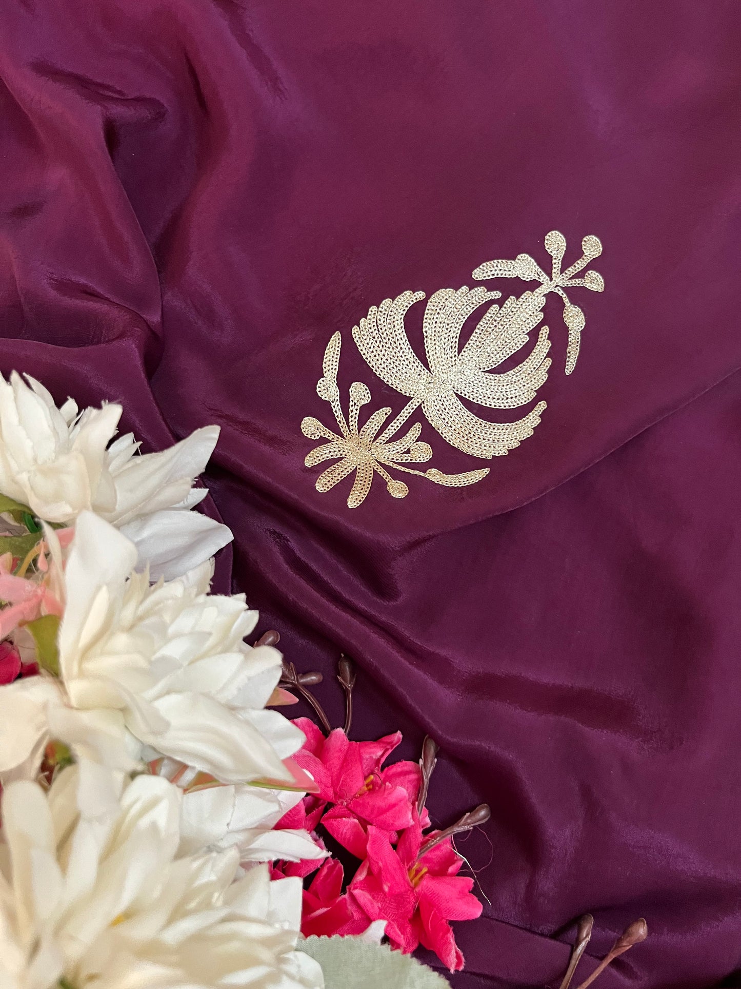 ‘Kalaa’ Wine Crape Kashmiri Suit