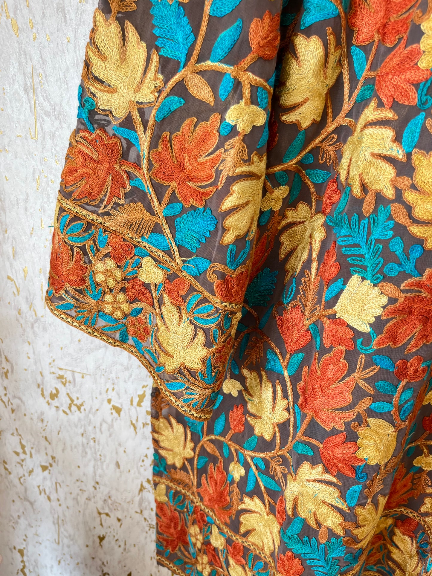 Coffee Georgette Jaal Work (Front & Back) Aari Embroidered Stitch