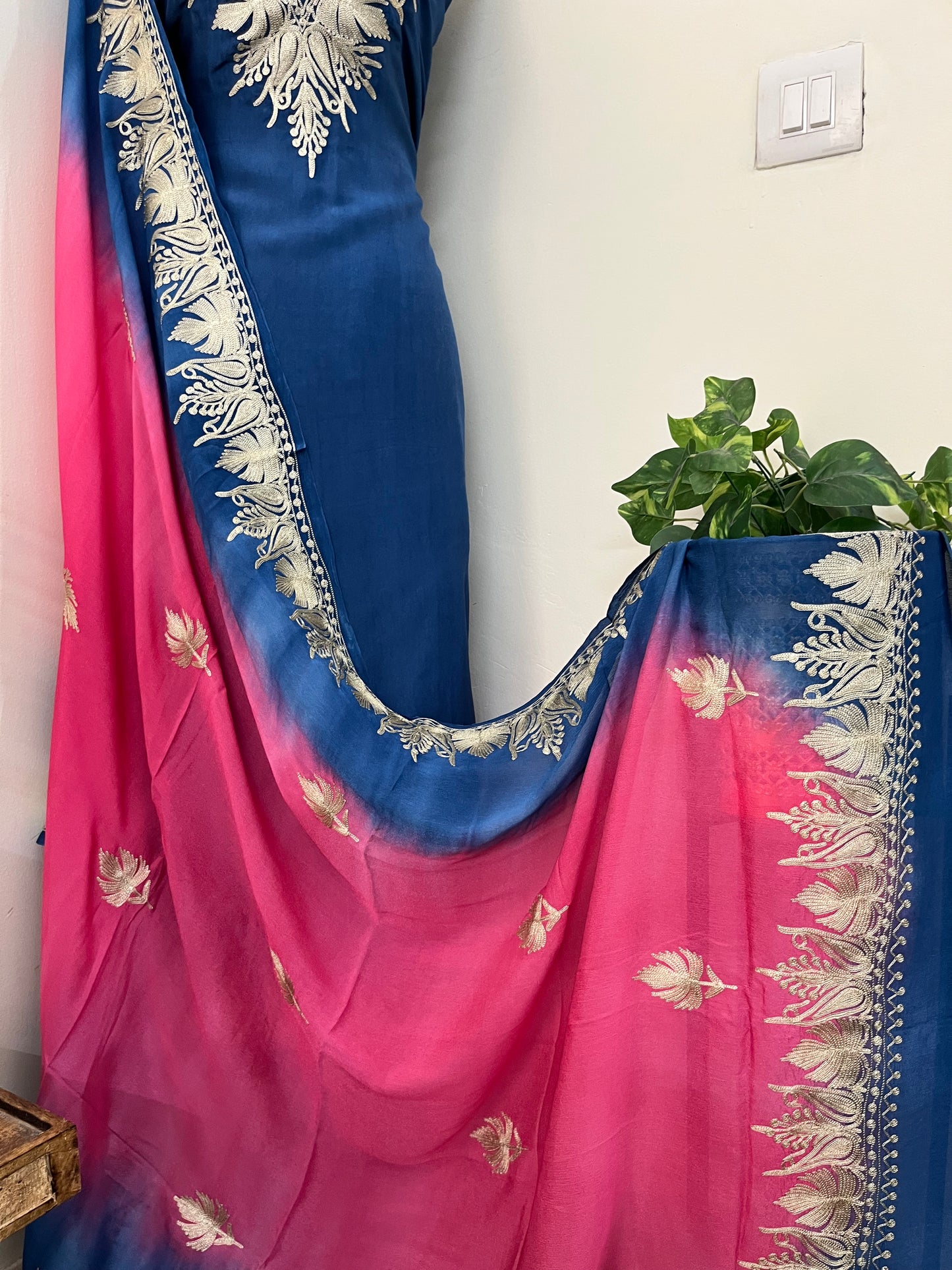 Sanam Electric Blue Silk Kashmiri Suit