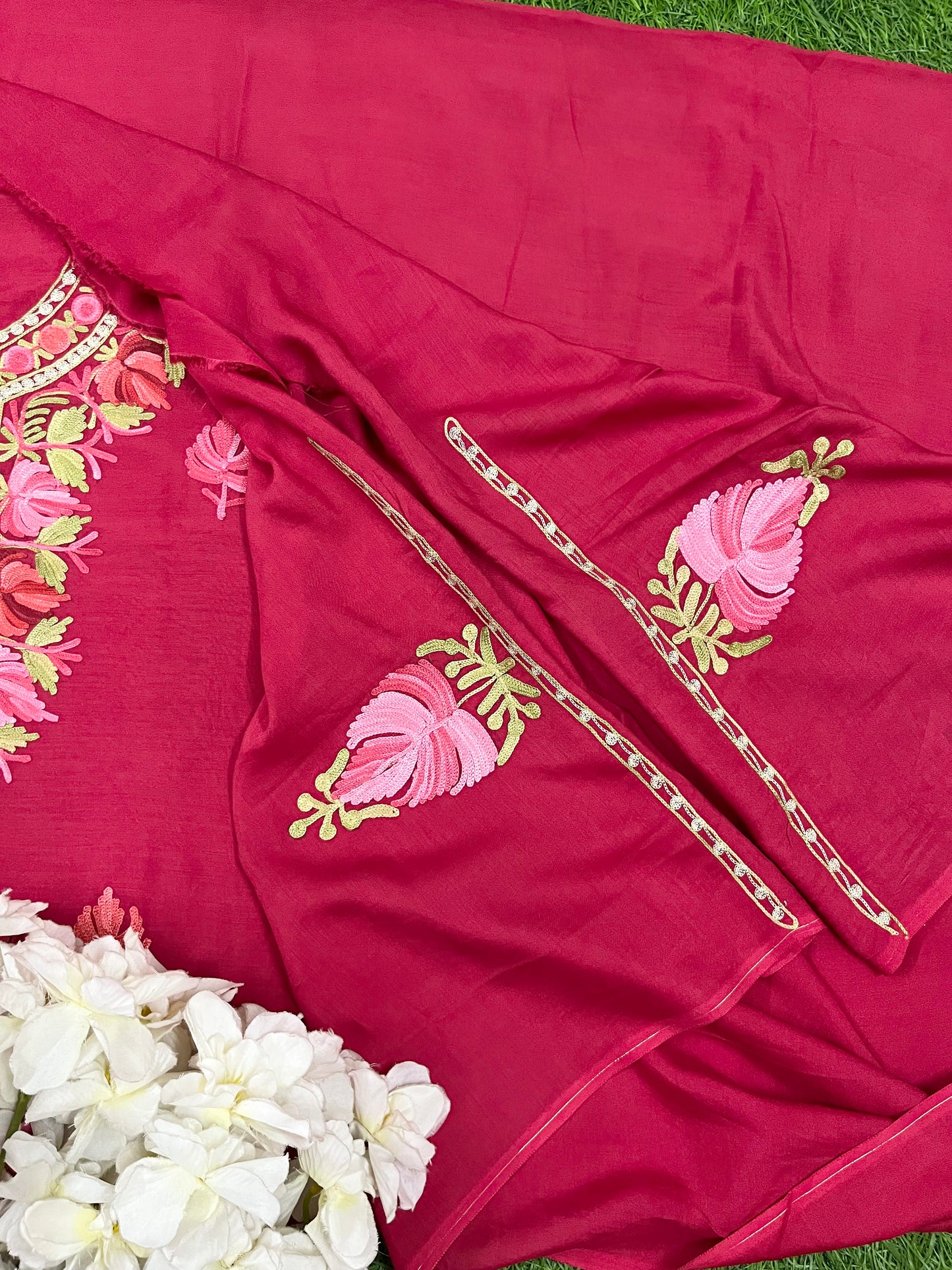 Red Muslin Cotton Aari Embroidered 3pc set