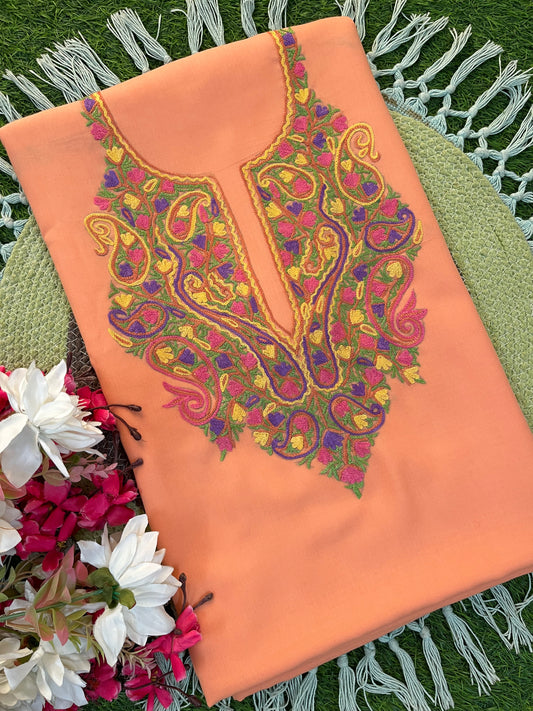Peach Cotton Two Piece Suit (Hand Embroidered)