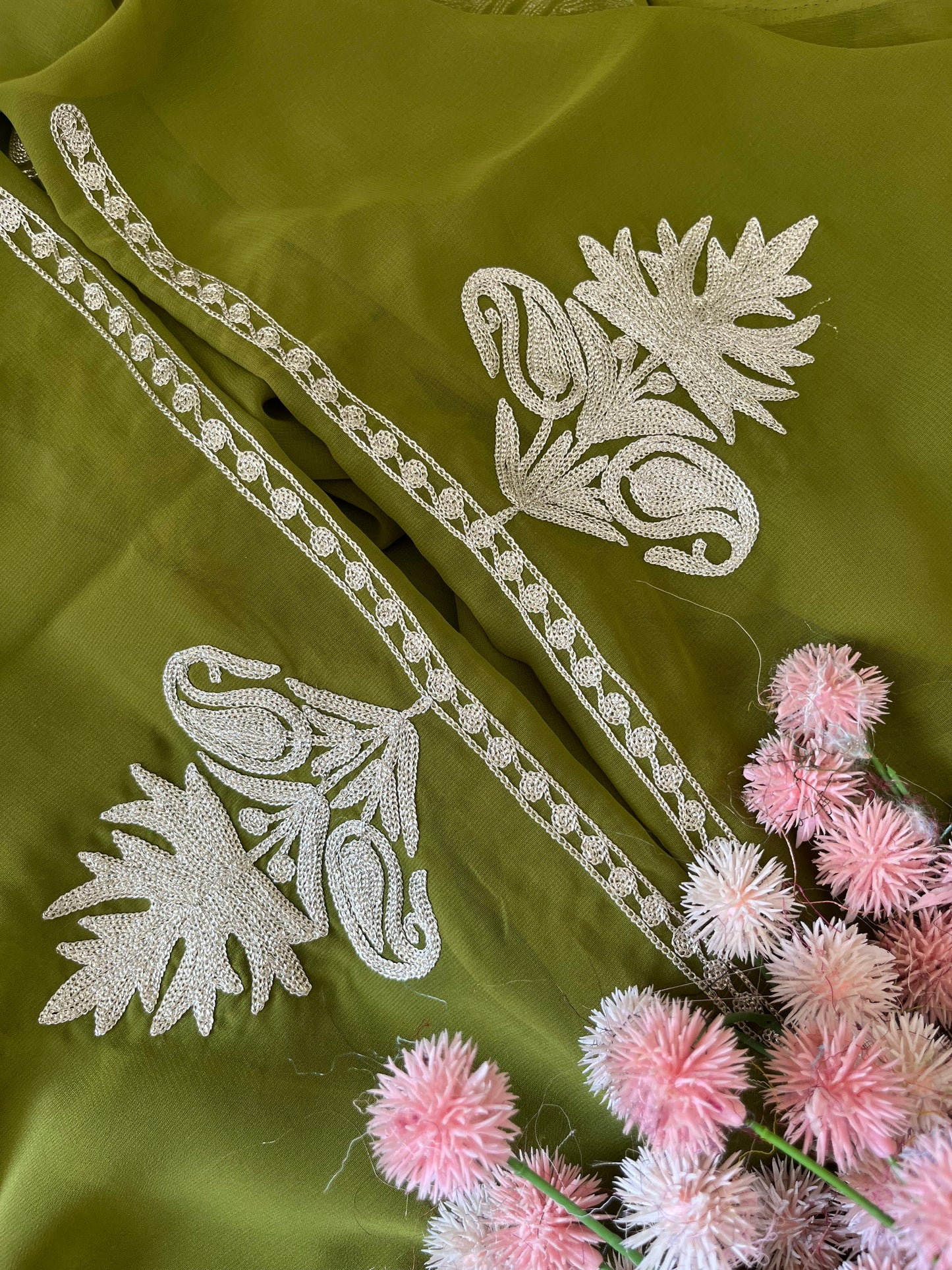 Henna Green Georgette 3pc Kashmiri Tilla Suit