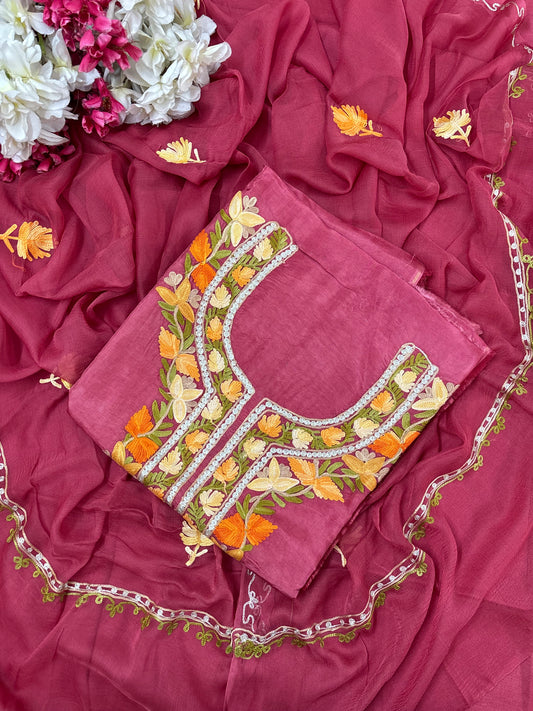 Onion Pink Opada Silk Kashmiri Suit