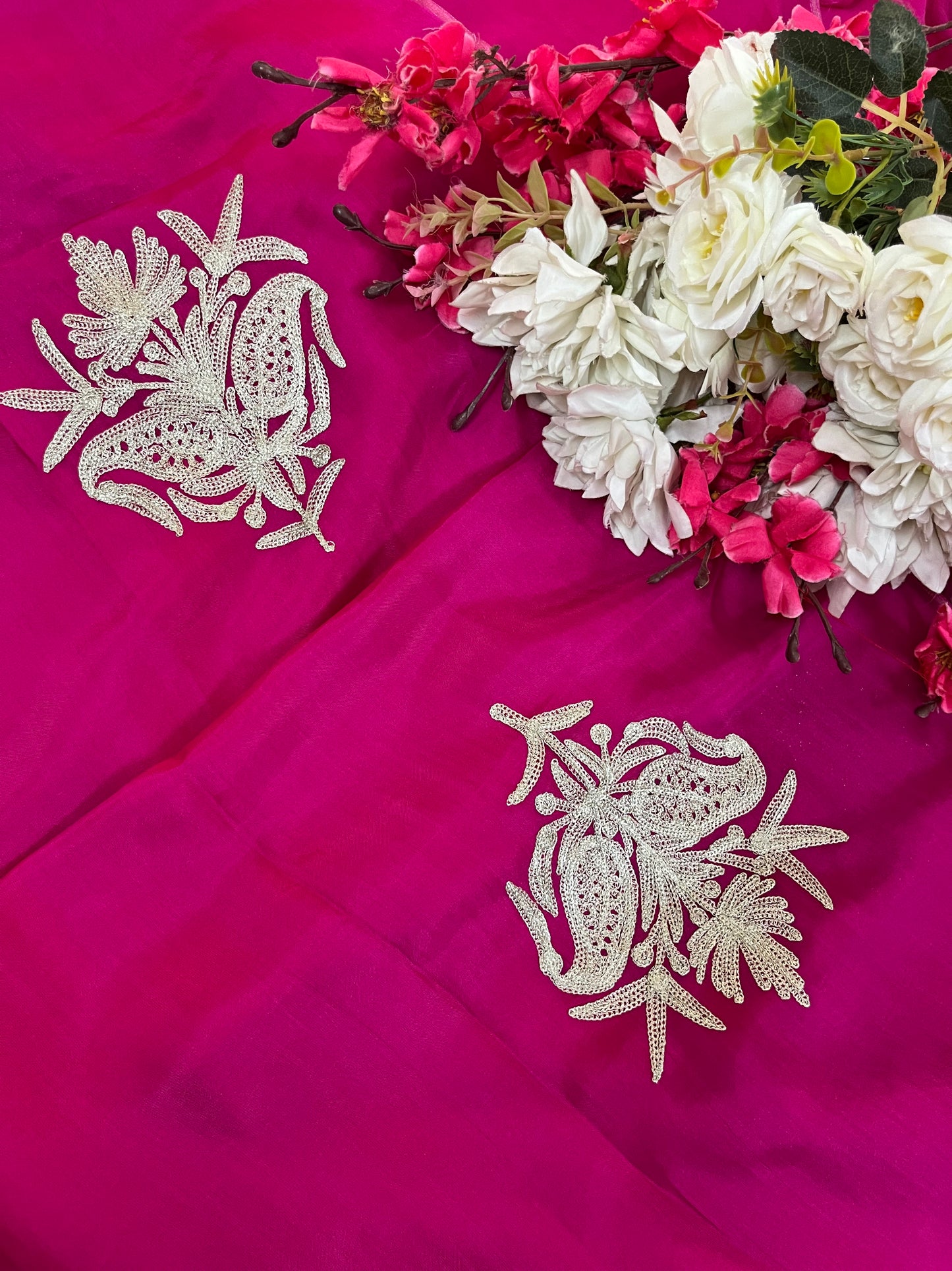 Hot Pink Silk Tilla Kashmiri Suit