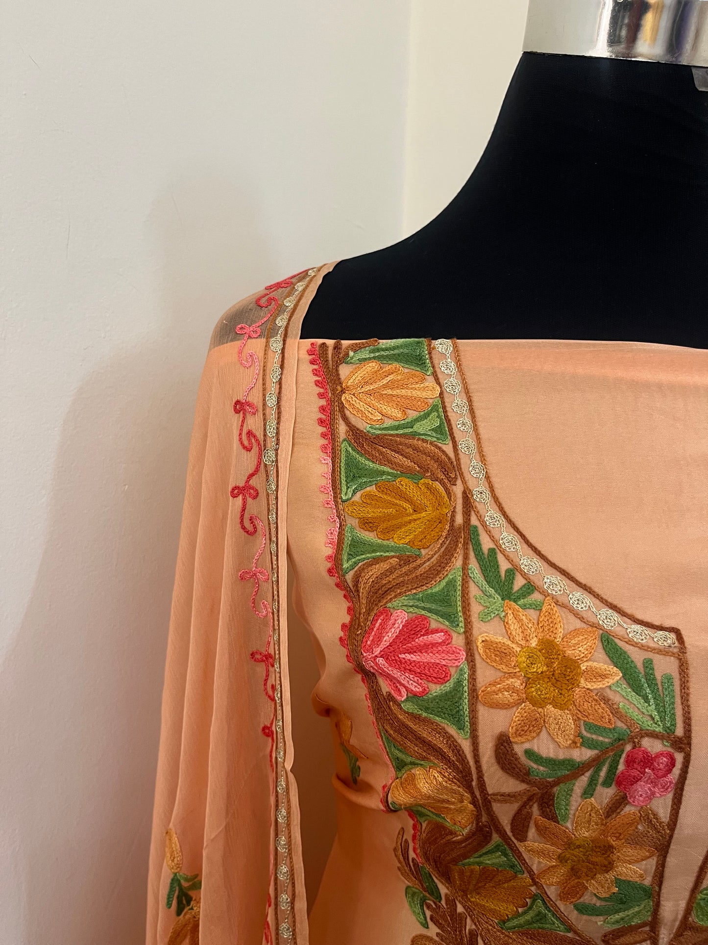 Peach Opada Silk Kashmiri Suit