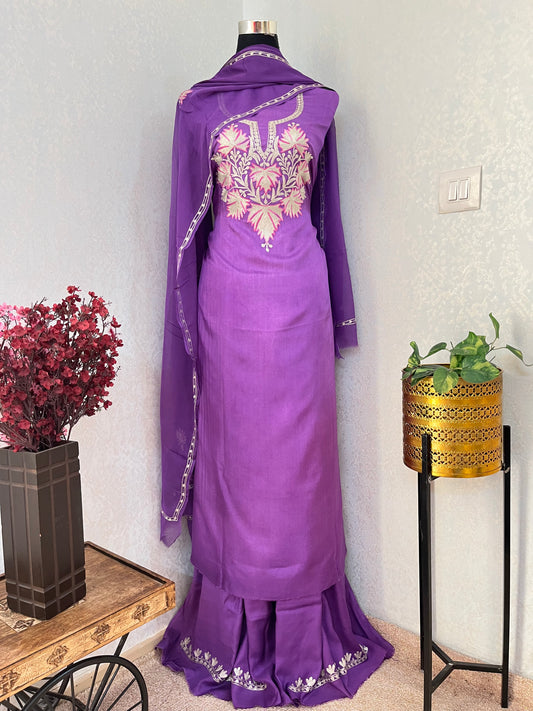 Lilac Silk Tilla Kashmiri Suit