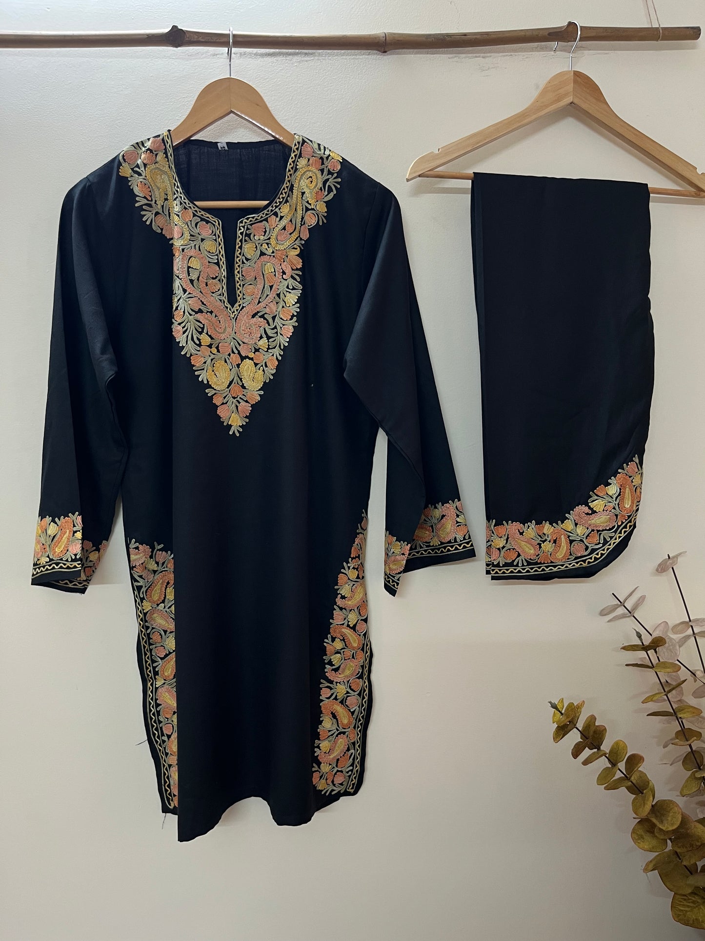 Black Cotton Stitched Co-ord Set (XL)