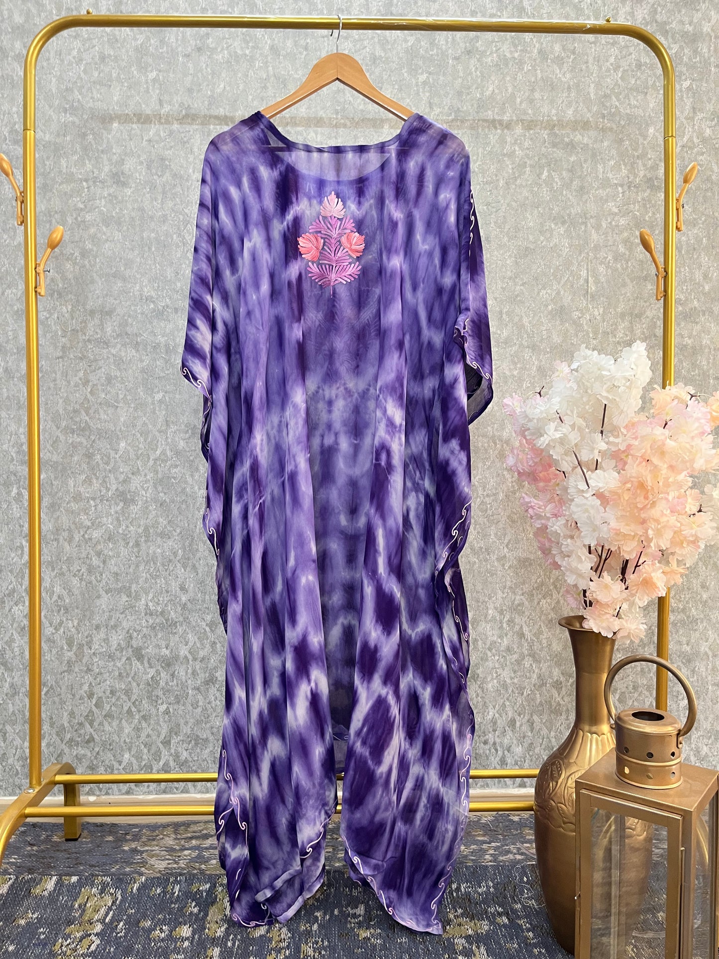Violet Pure Georgette Shibori Kaftan Size (46)