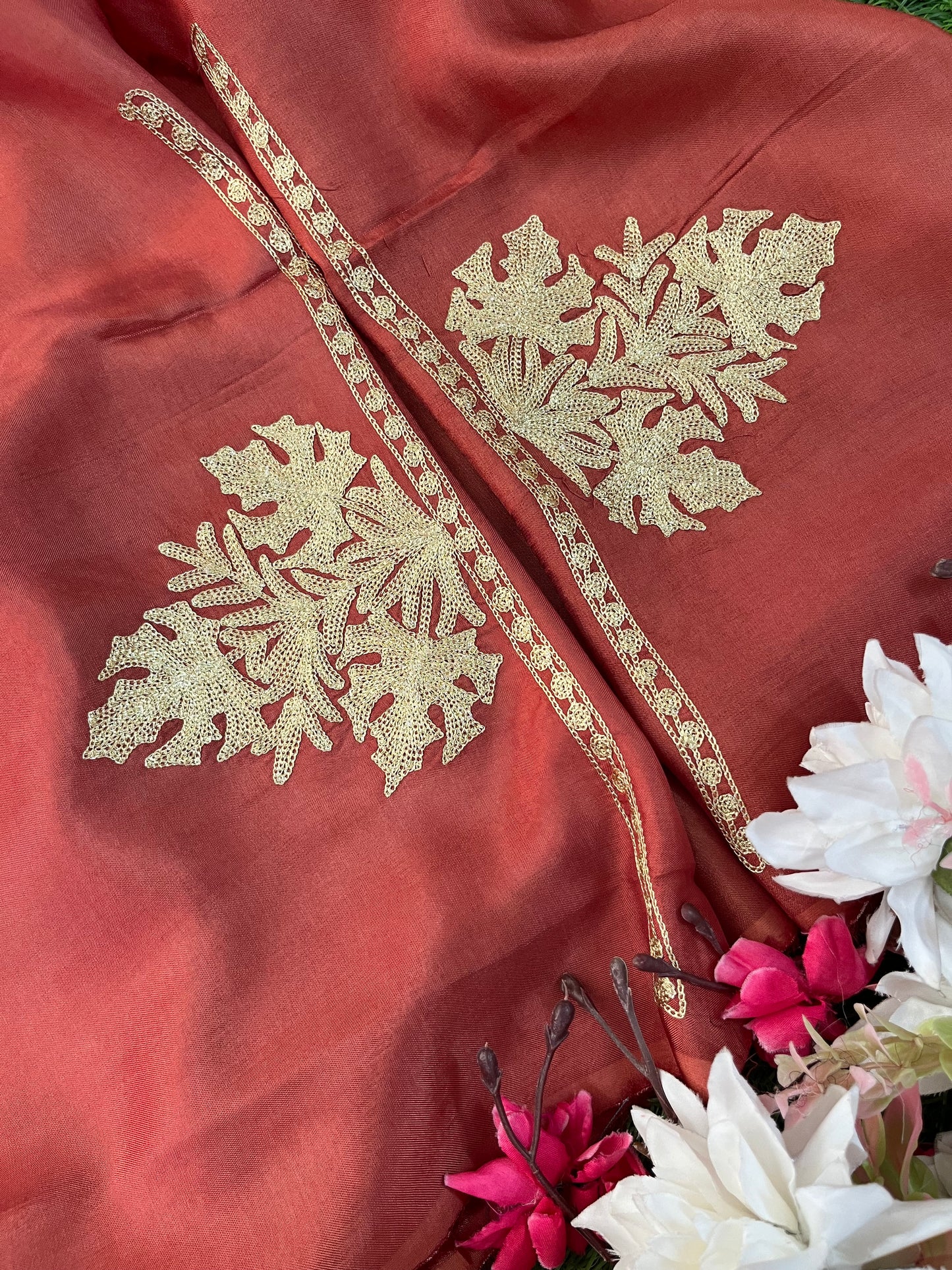 Blush Red Silk Tilla Kashmiri Suit