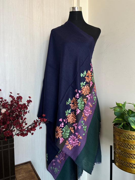 Blue Fine Wool Kashmiri Embroidered stole
