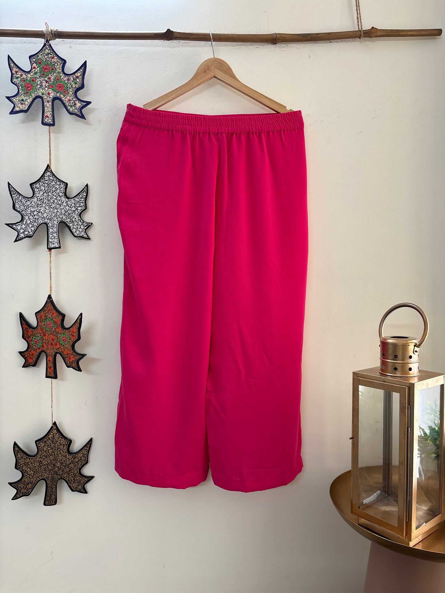 Women Pink Solid Flared Aari Embroidered Palazzos (32)
