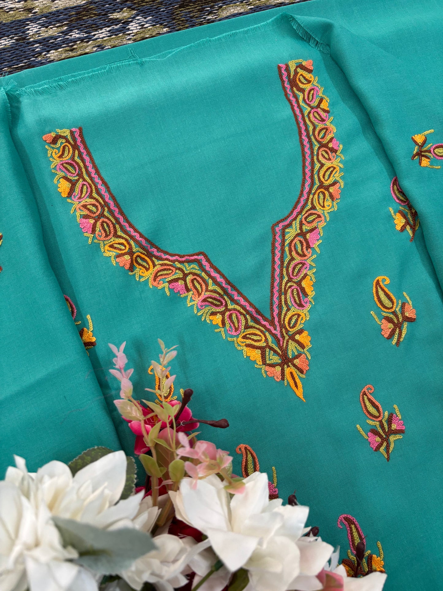 Cotton Green Two Piece Set (Hand Embroidered)