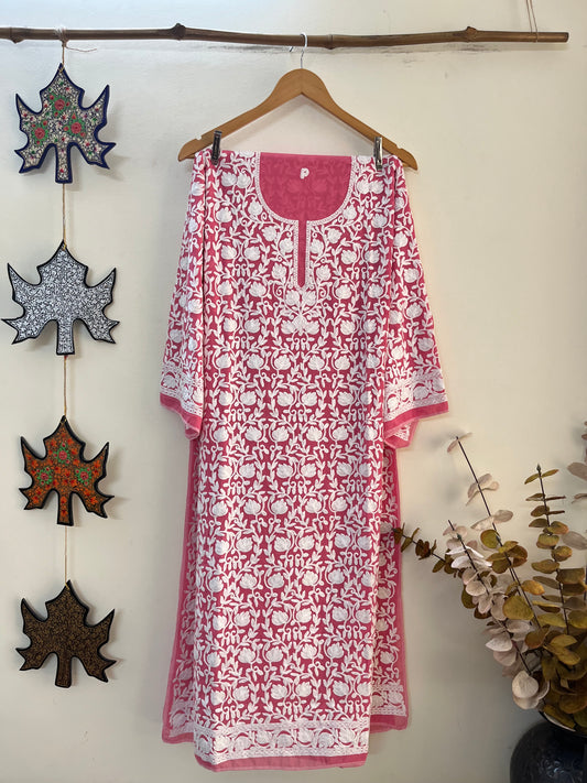 Georgette Front Back Jaal Kashmiri Semi Stitched Kurta