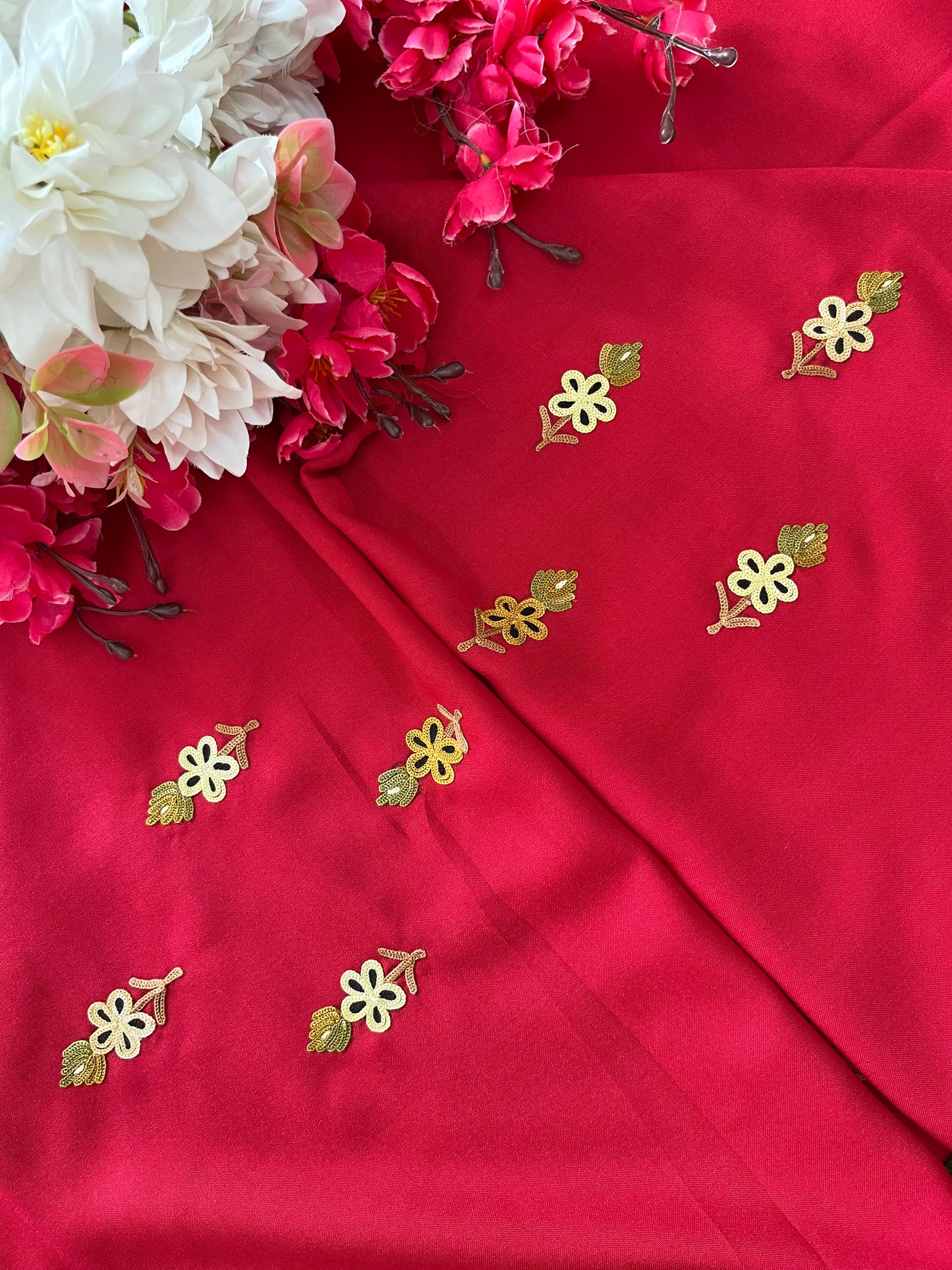 Red Cotton Unstitched Cord Set